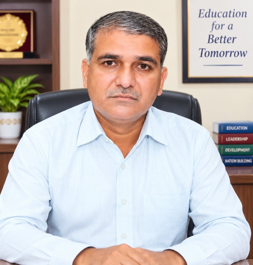 Sh. Ashok Kumar, President, Geeta Shikshan Samiti, Butana, at his desk
