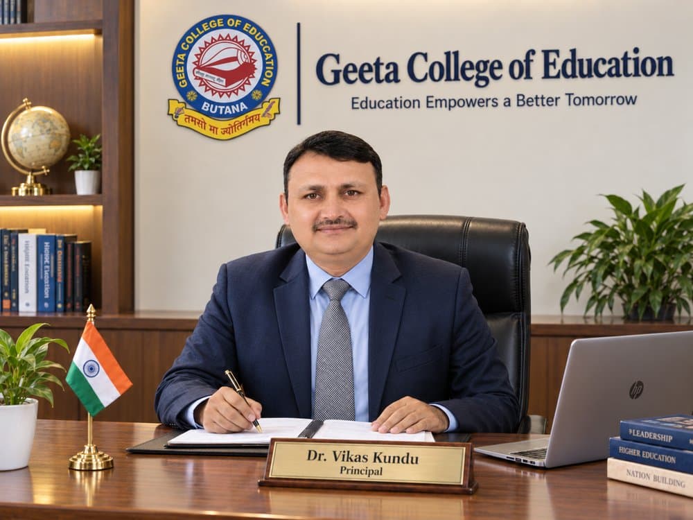 Dr. Vikas Kundu, Principal, Geeta College of Education, at his desk